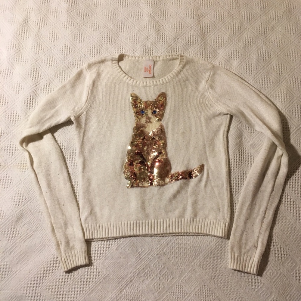 Glitter Cat Sweater Crop Top